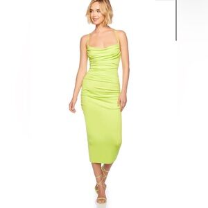 NWT Susana Monaco size small neon green viscose solid cowl string dress